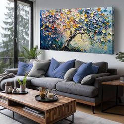 AOZEMI Colorful Wall Art Abstract Canvas Art for Living Room Tree Wall Decor for Living Painting Kitchen Large Artwork for Office Bedroom 59"L x 29"W