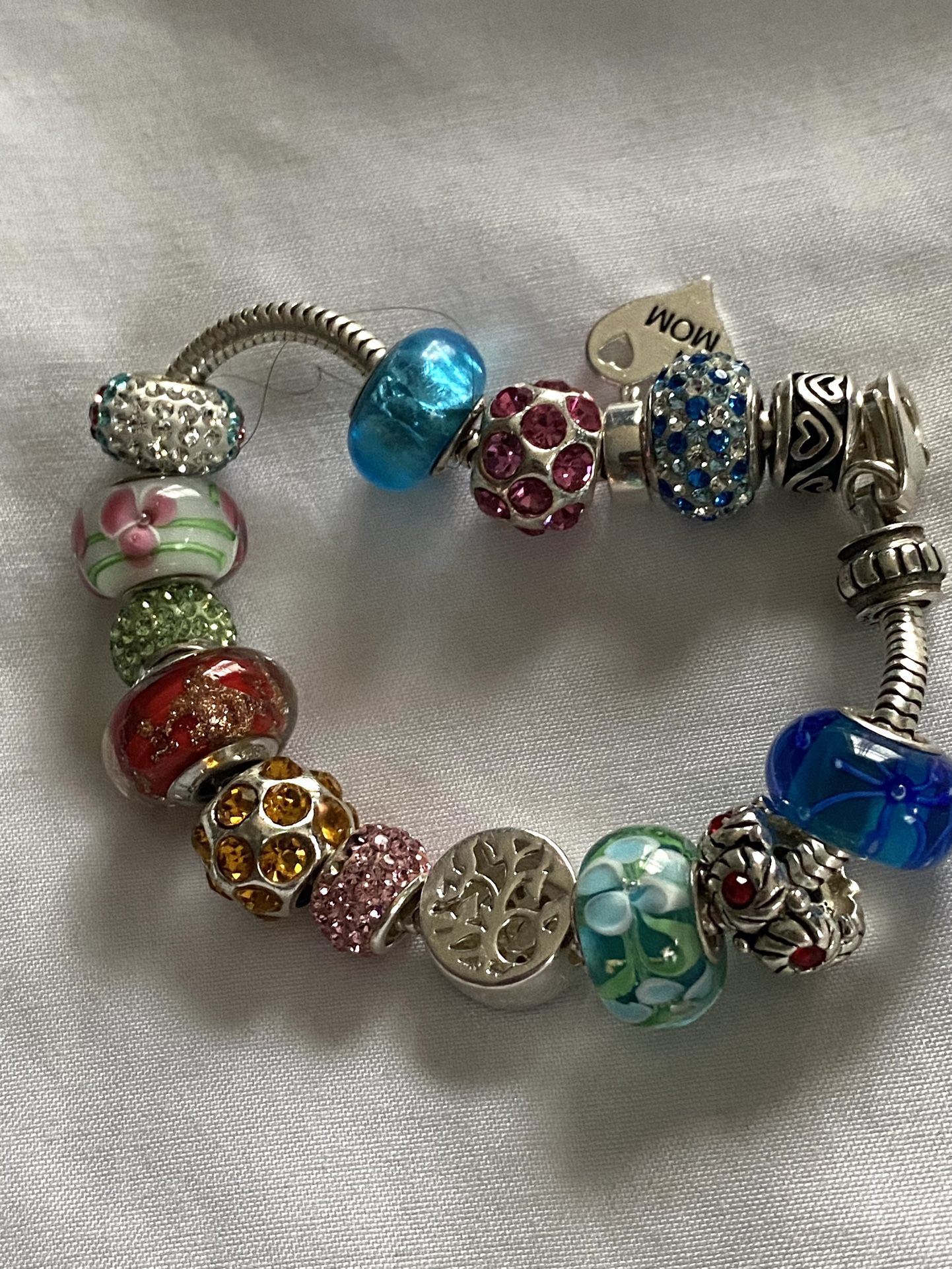 Sterling Snake Chain 16 Charm Bracelet Marked IBB Thai Italy