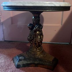 VINTAGE MARBLE BRASS TOP TONE SIDE END TABLE WITH ROTATING TOP