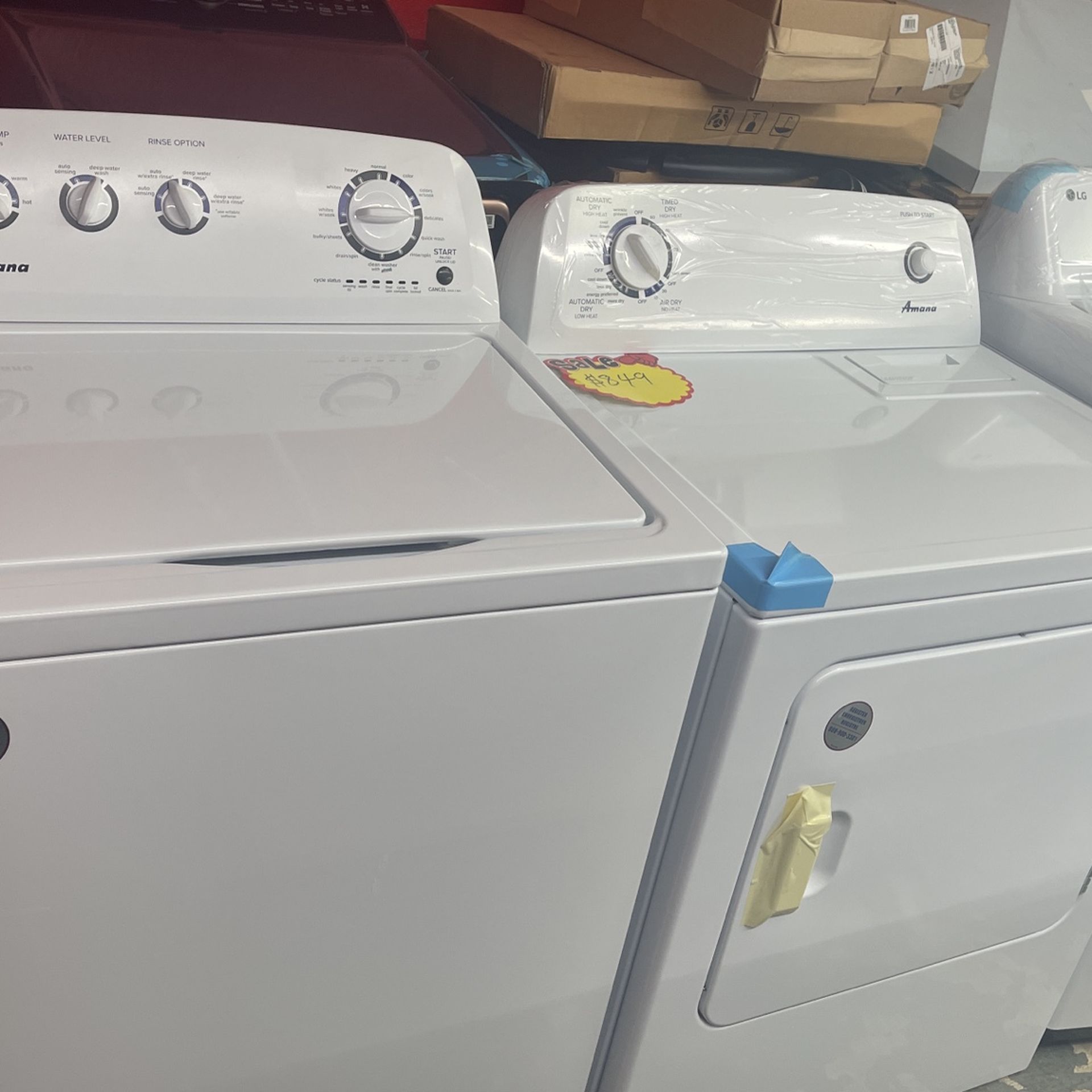 New Scratch And Dent Amana Washer And Dryer Set. I Year Manufacture. Warranty
