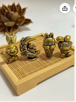 4pcs Vintage-Style Rabbit Brass Statue Rabbit Figurine Feng Shui Landscaping Home Desk Office Shelf Ornament