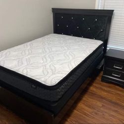 Amalia Black Upholstered Panel Bedroom Set// Bed,nightstand/ Mattress Sold Separately// Delivery Available 
