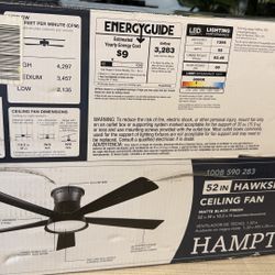 🔥 Hawkspur 52” Matte Black Ceiling Fan w/ LED Light & Remote – Indoor/Outdoor – Modern & Powerful