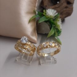 Beautiful Three Set Wedding Rings In 14k Gold