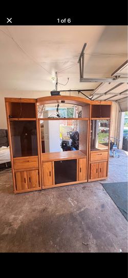 3 piece lighted oak entertainment center