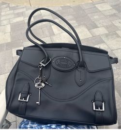 Steve Madden Black Leather Satchel Tote Bag with Key Charm