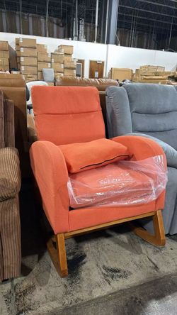 ❤️‍🔥 Orange Linen Rocking Chair Nursery with Thick Headrest,