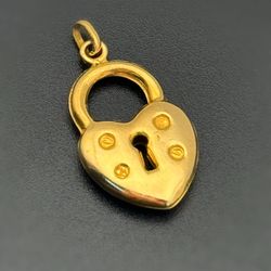 14k solid yellow gold heart lock pendant charm