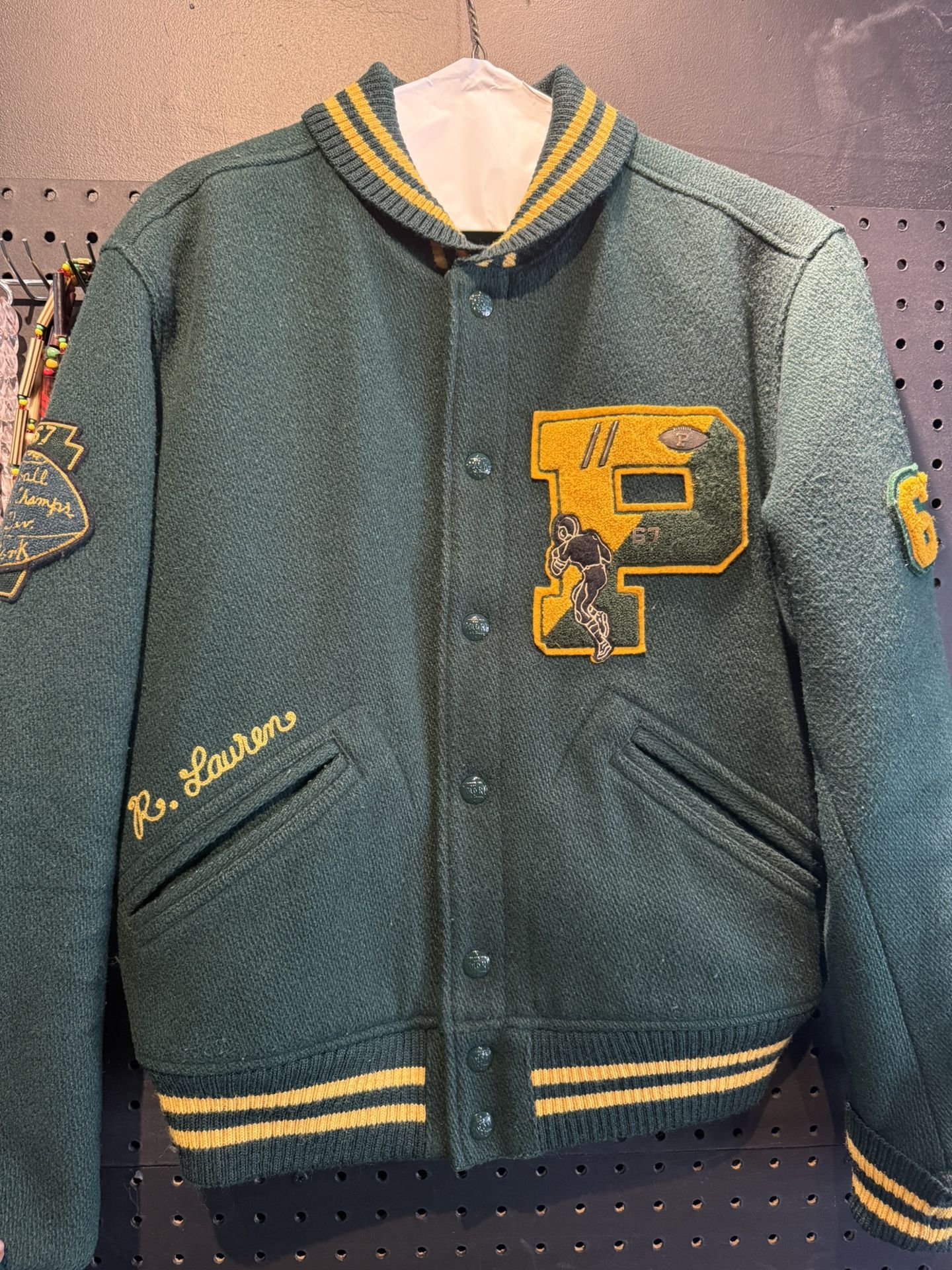 $698 Polo Ralph Lauren Large Green Tiger Bomber Jacket Varsity College Coat VtG