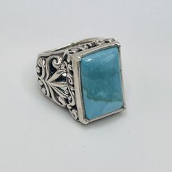 17.65g 925 Barse Turquoise Ring Size 5.5 Sterling Silver Scroll Work Unisex