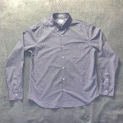 J Crew Vintage Size Large Shirt Long Sleeve Gingham Plaid Blue Pink Slim Untuck