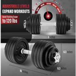 120LB Black Cast Iron Standard Weight Plate Sets, Used as Both Dumbbell and Barbell,Fit Standard