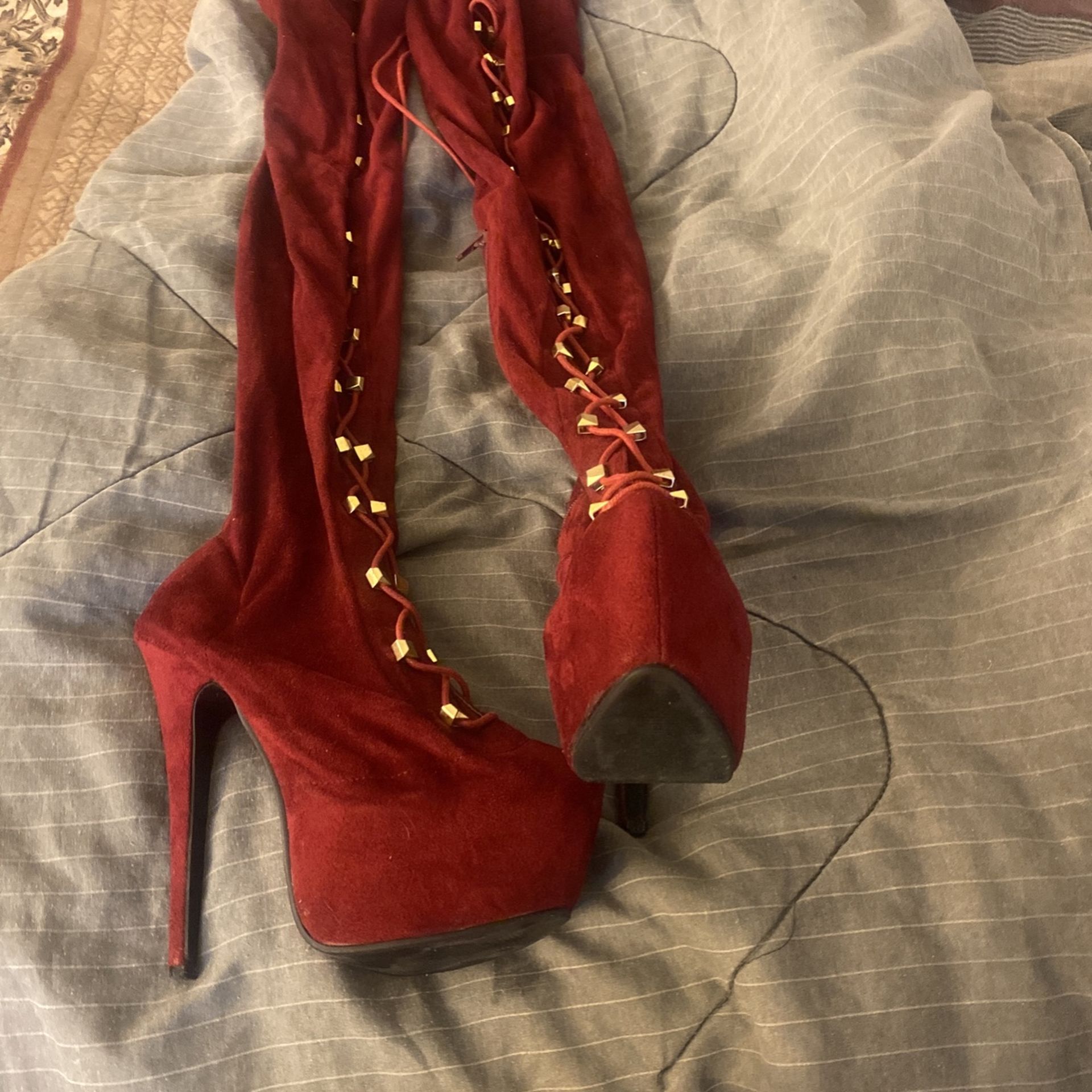  New Cranberry Suede Thigh High Boots