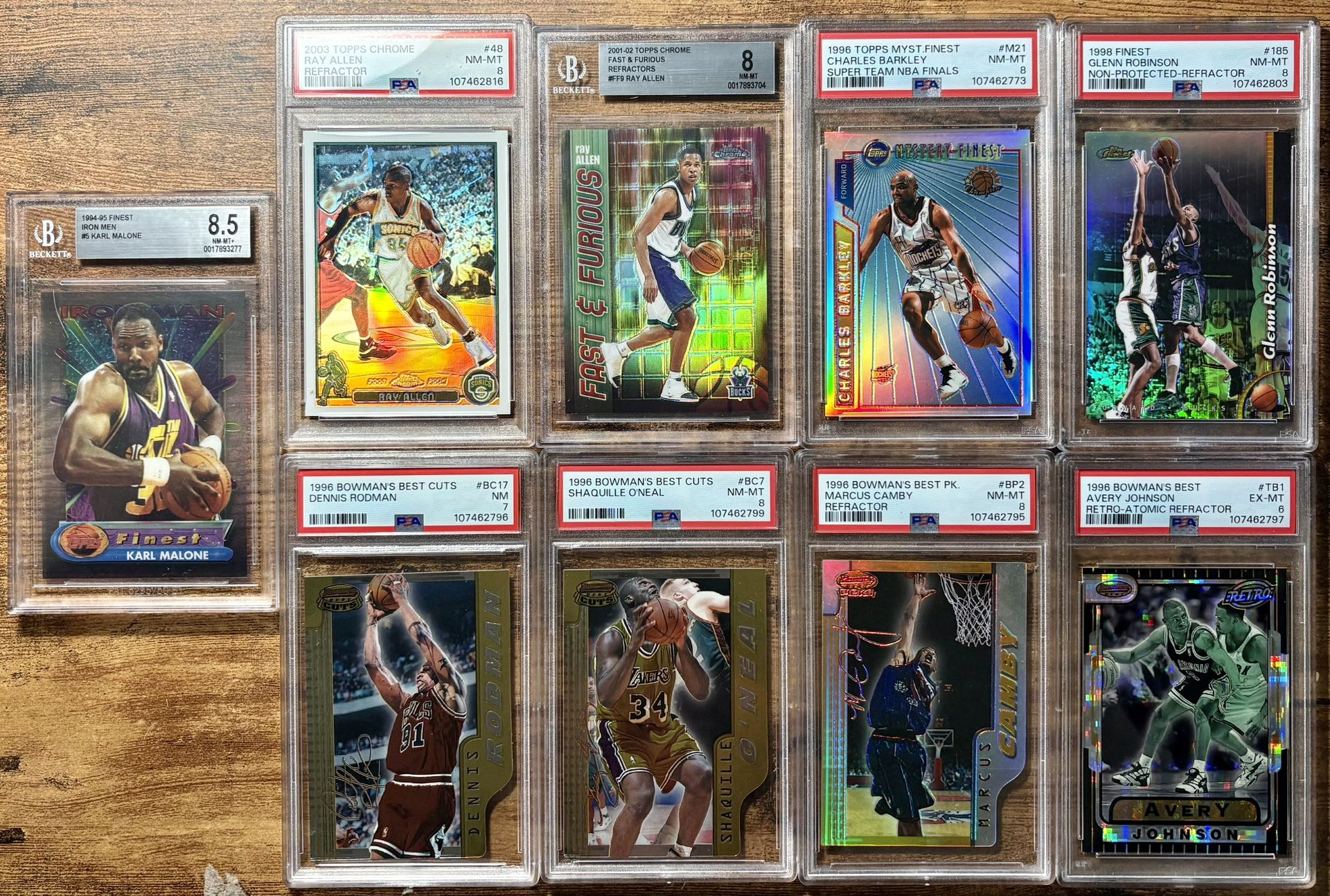 90’s PSA/BGS GRADED Basketball Card 9-CARD LOT: Charles Barkley, Ray Allen, Shaquille O’Neal, Dennis Rodman, Karl Malone, Marcus Camby RC, etc!