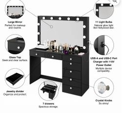 Black Vanity With Mirror And Lights Brand New Open Box
