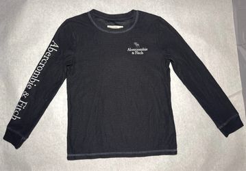 Abercrombie Kids Waffle Thermal Long Sleeve Shirt Black Size 9/10 Sleeve Graphic