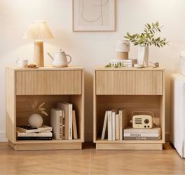 Set of 2 Wood Nightstands with Drawer and Shelf