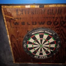 Dart Board Game, Attached To Chalkboard Backing. With Antique Plywood 