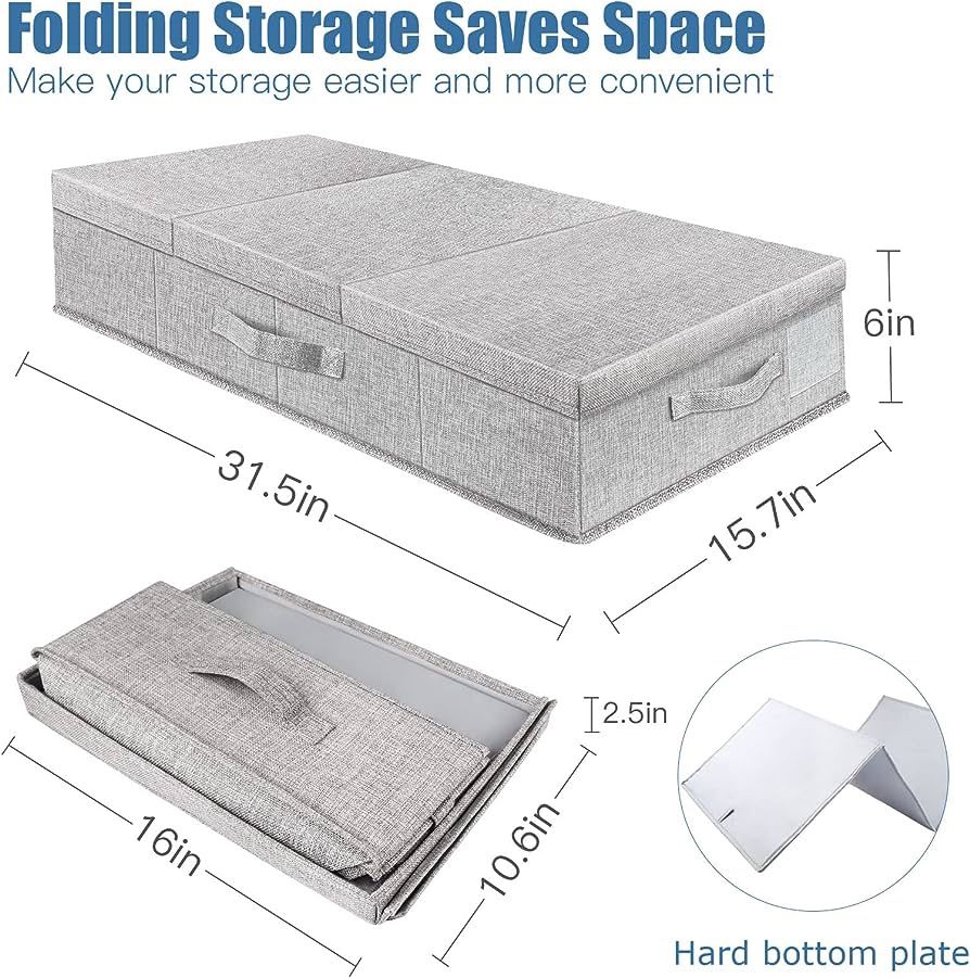 Underbed Storage Containers Bin with Lids (Set of 2) Large Under Bed Storage Organizer Box with Handle, Foldable Under the Storage Bags for Organizing