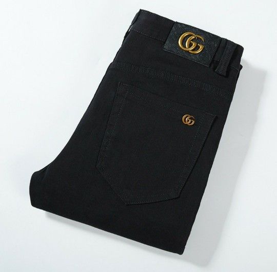 G Fashion Men Black Pants Jeans Denim Flex Pants Male Casual Straight Jeans Size W39 X L41