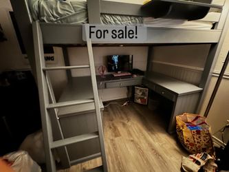 Loft bed Full size with desk and dresser.