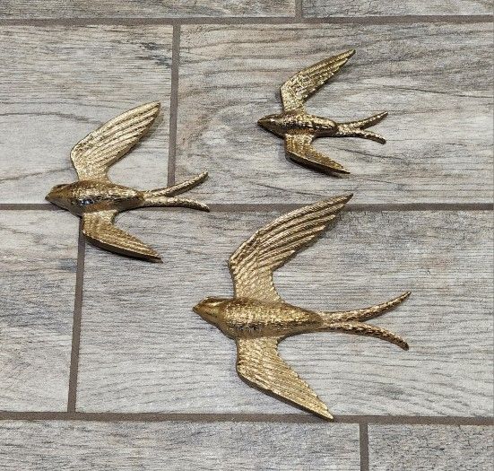 Vintage gold BURWOOD swallows / birds - Set of 3