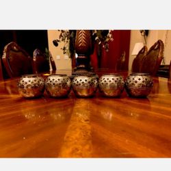 5 PIECE VINTAGE MOROCCAN STYLED SILVER PLATED VOTIVES