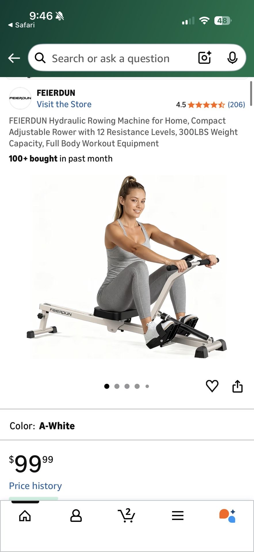 FEIERDUN Hydraulic Rowing Machine for Home, Compact Adjustable Rower with 12 Resistance Levels, 300L