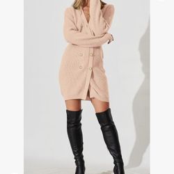 Open Front Fall Cardigans Sweaters Ribbed Knit Long Sleeve V Neck Button Down Short Sweater Dress