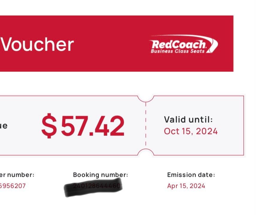 RedCoach Bus Voucher - $57.42