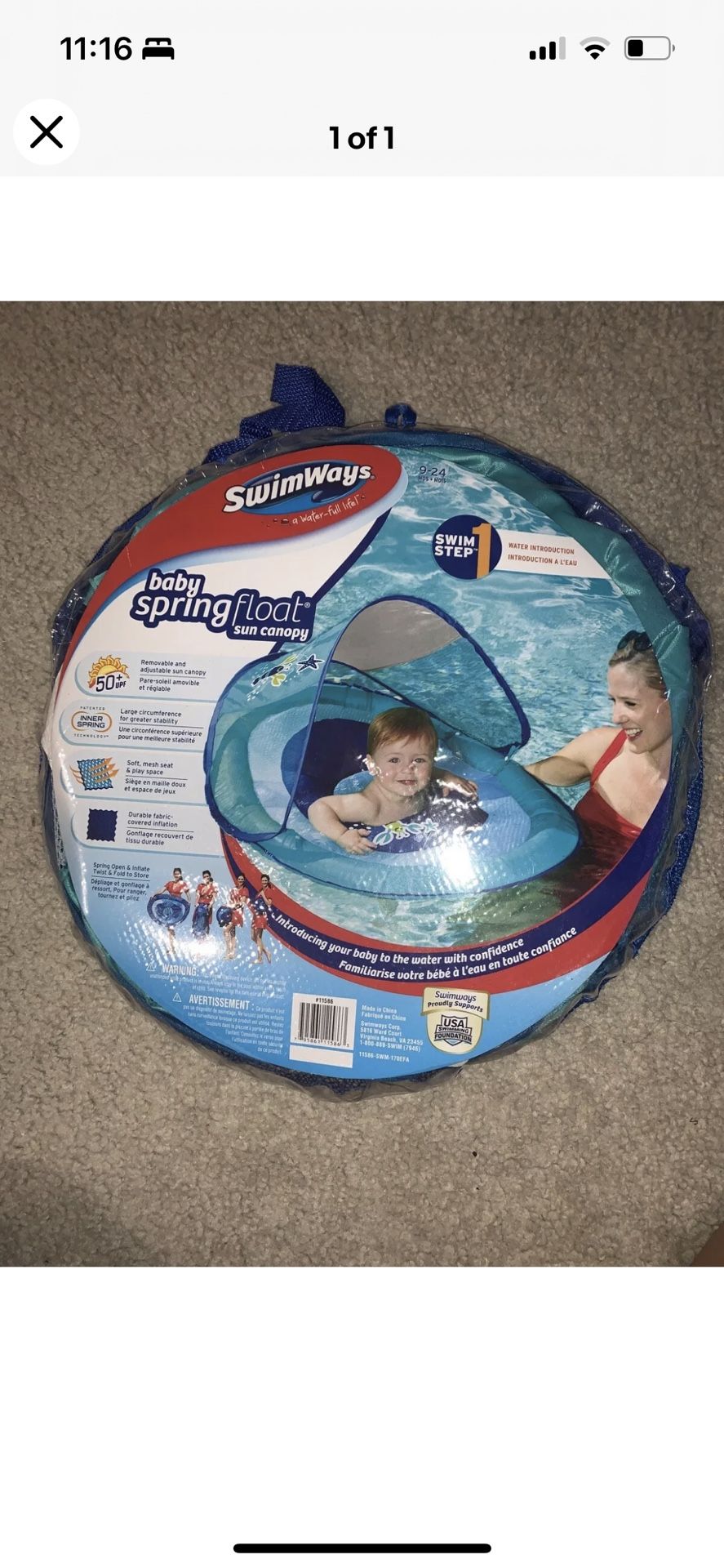 Swimways Baby Spring Float Sun Canopy - Blue Lobster 9-24 months