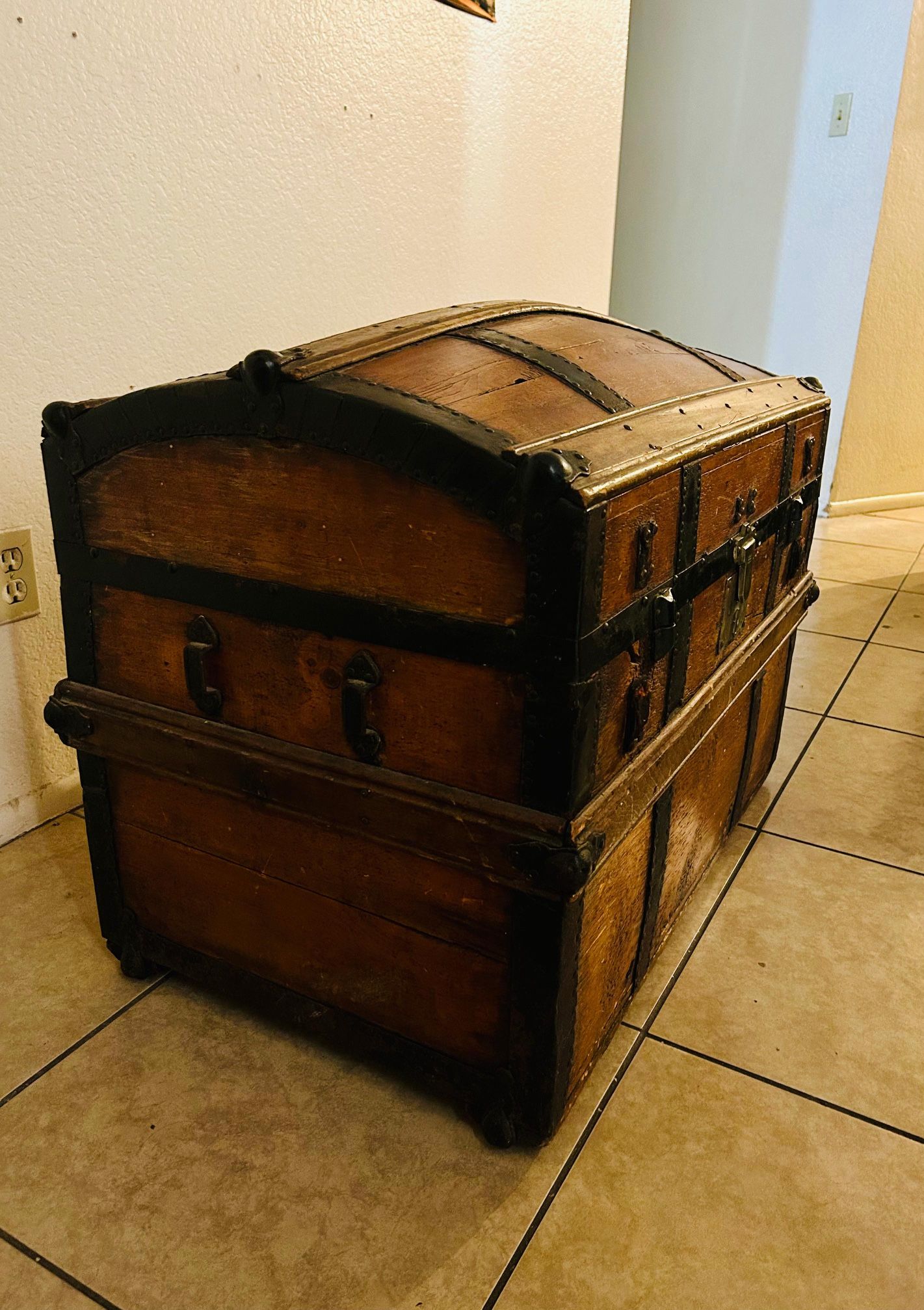 Antique solid wood trunk from the early 20th century.