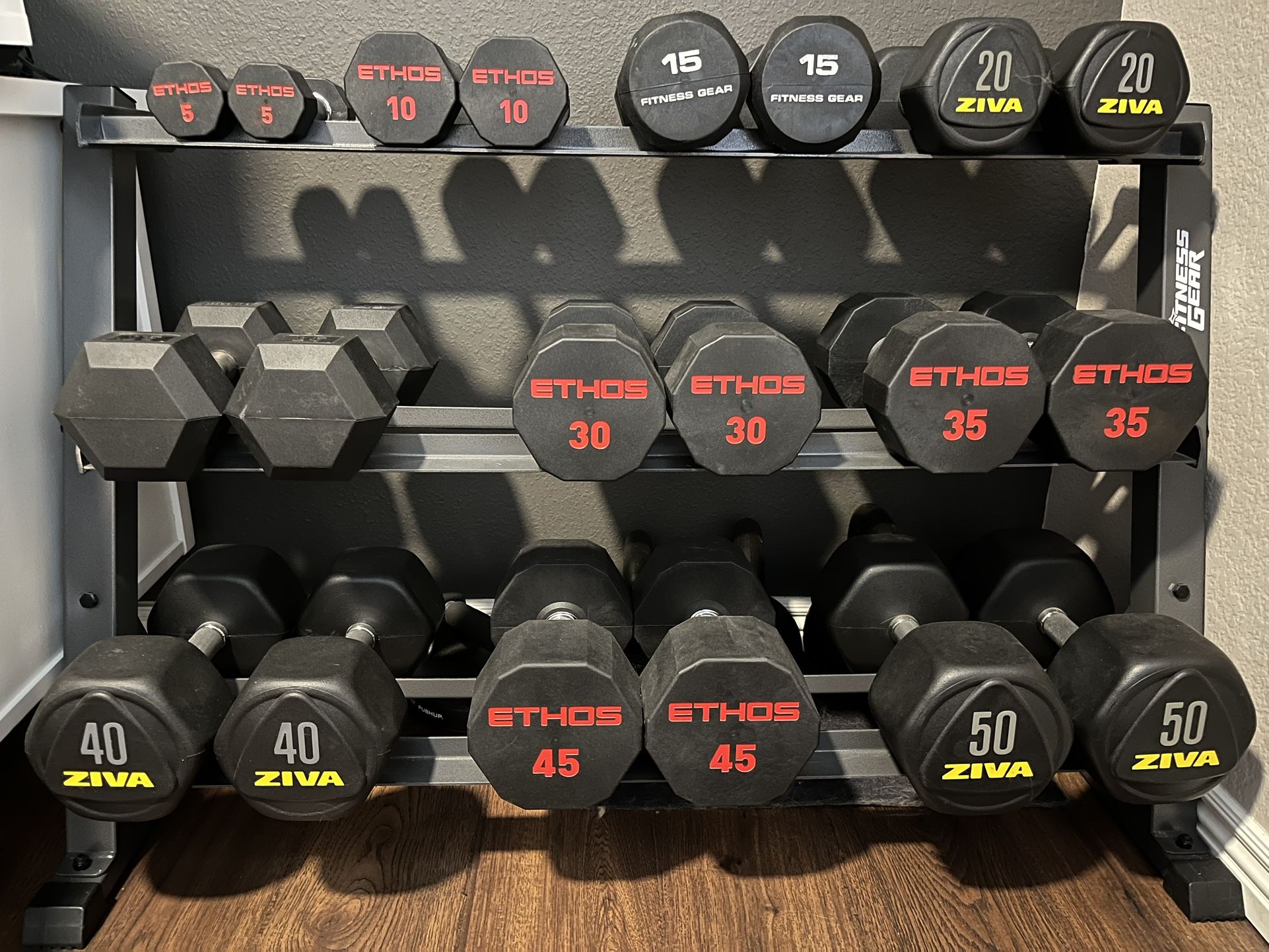 5-50 lb Dumbbells with The Rack