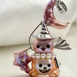 Halloween Collection-Natural Edison Pearl Pumpkin Cart With Star And Moon Pendant