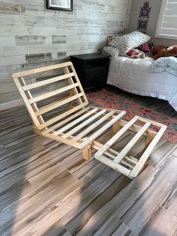 Tri-Fold Wood Futon Frame — Twin Size, Folds to Chair, Lounger & Bed