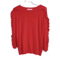 Philosophy lightweight knit sweater top ruffle sleeves size medium red orange 