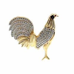 Men’s 10k Yellow Gold 1.5” Inch CZ Cubic Zirconia Rooster Pendant for Necklace GP3131065