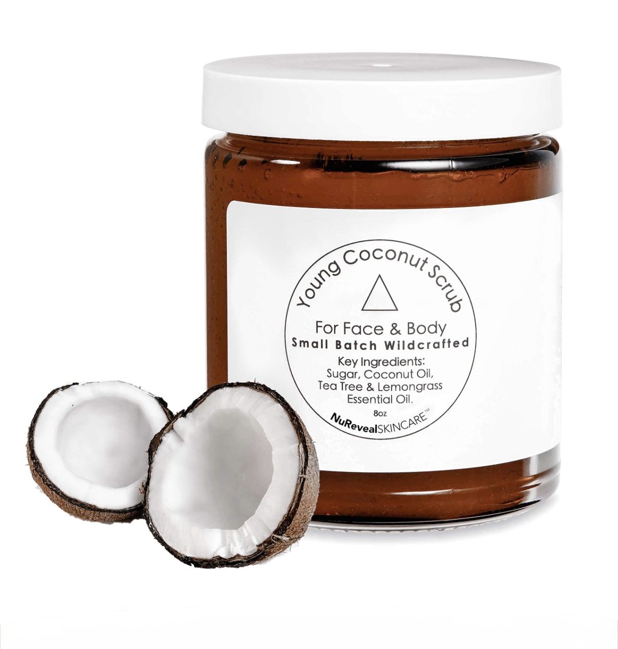 NuReveal Organics Young Coconut Face Body Scrub Essential Oil Moisturizer Glow