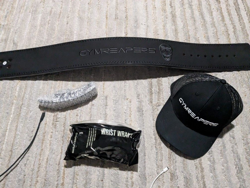 Gymreaper Lever Belt/Lifting Belt, Wrist Wraps, Or hat