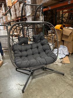 New Swing Hanging Double Birdcage Egg Chair with Stand Indoor Outdoor 700 lbs Capacity