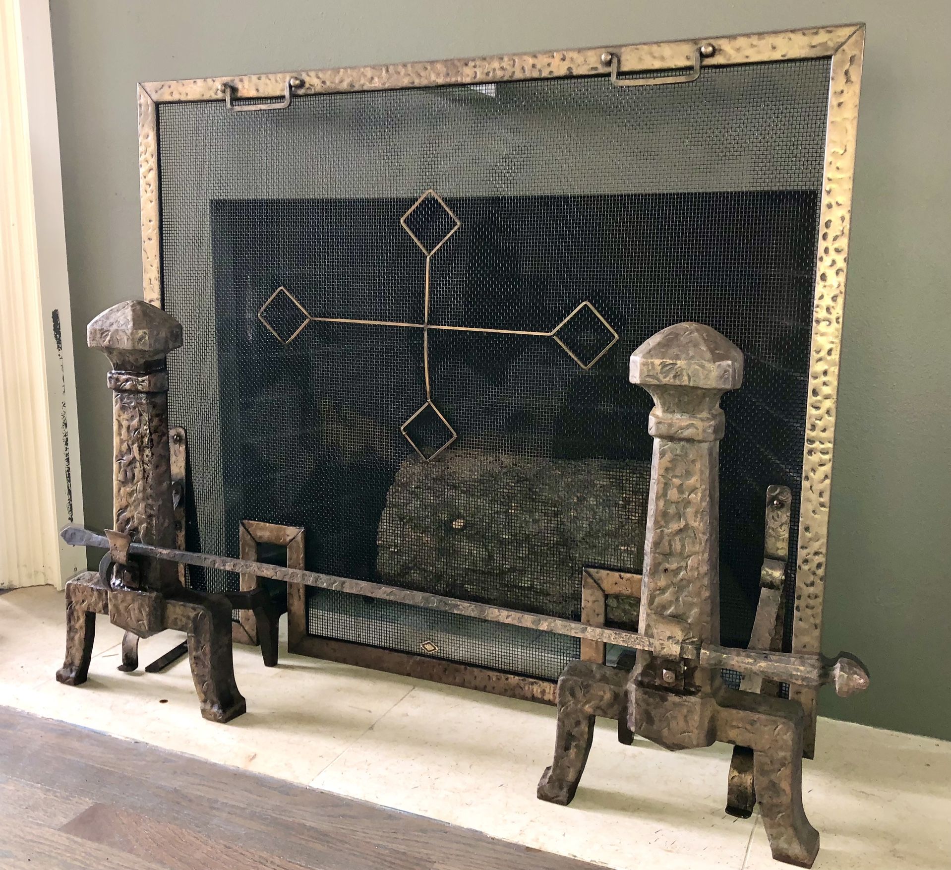 “Cahill Ironworks” Arts & Crafts Fireplace Set