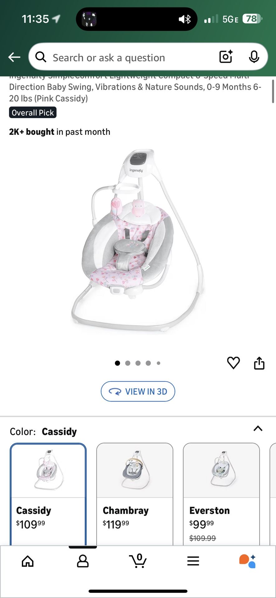 Ingenuity Cassidy Baby Swing