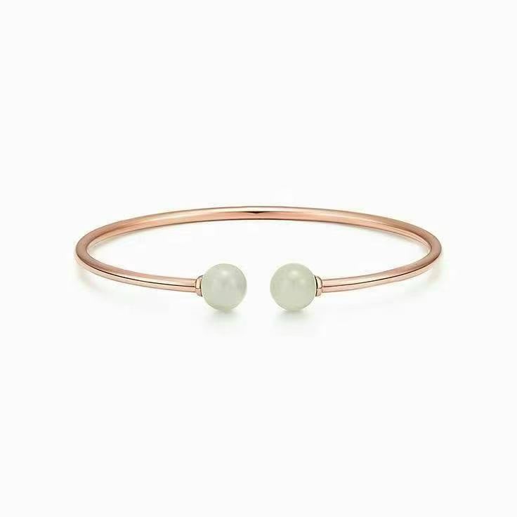 Tiffany Co 18k Rose Gold Moonstone Ball Hardwear Bangle Bracelet Size M