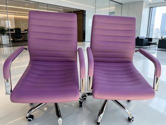 Pair of Purple Ribbed Mid-Back Office Chairs