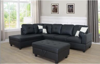 BRAND NEW 3 PIECES SECTIONAL COUCH WITH STORAGE OTTOMAN