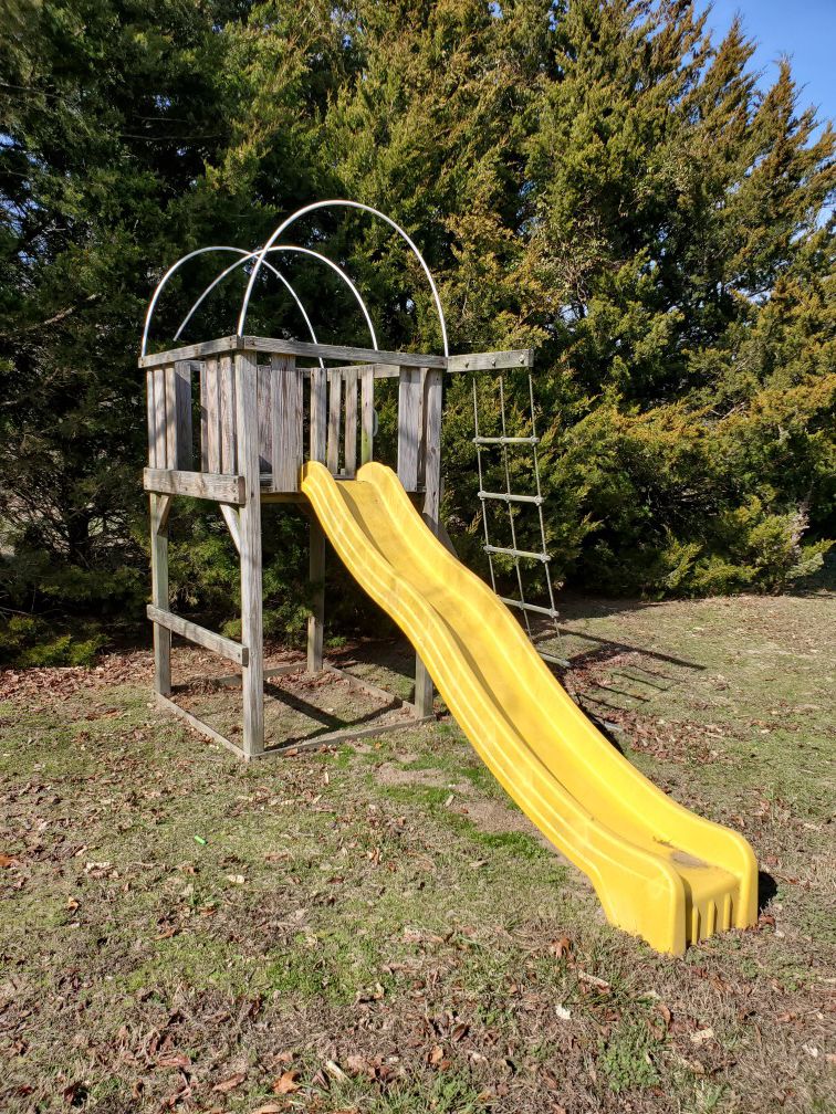 Swing set tower and slide