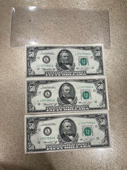 $50 old bills 3 sequential serial number series 1974