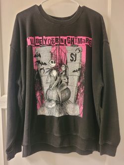 Disney Nightmare Before Christmas. Sally & Jack.  Sweatshirt. Sweater. Halloween Theme. Bats Pumpkins 