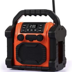 FM Radio Receiver,USB Bluetooth Speaker with Clock Alarm/LED Lights,Portable Anticollision for Constrution Site/Outdoor/Fishing/Yoga/Party/Camping(Col