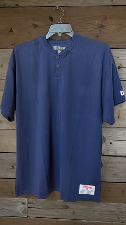 Wilson Baseball Jersey Shirt Mens XL Navy Blue Round Neck USA Made NWT 2 Buttons